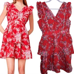 Betsey Johnson Bush‎ Gardens Retro Seersucker Red Mini Dress M